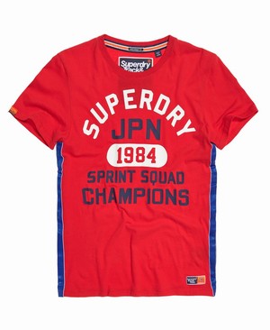 Superdry Track & Field Lite Taped Férfi Pólók Piros | VGFRQ8206